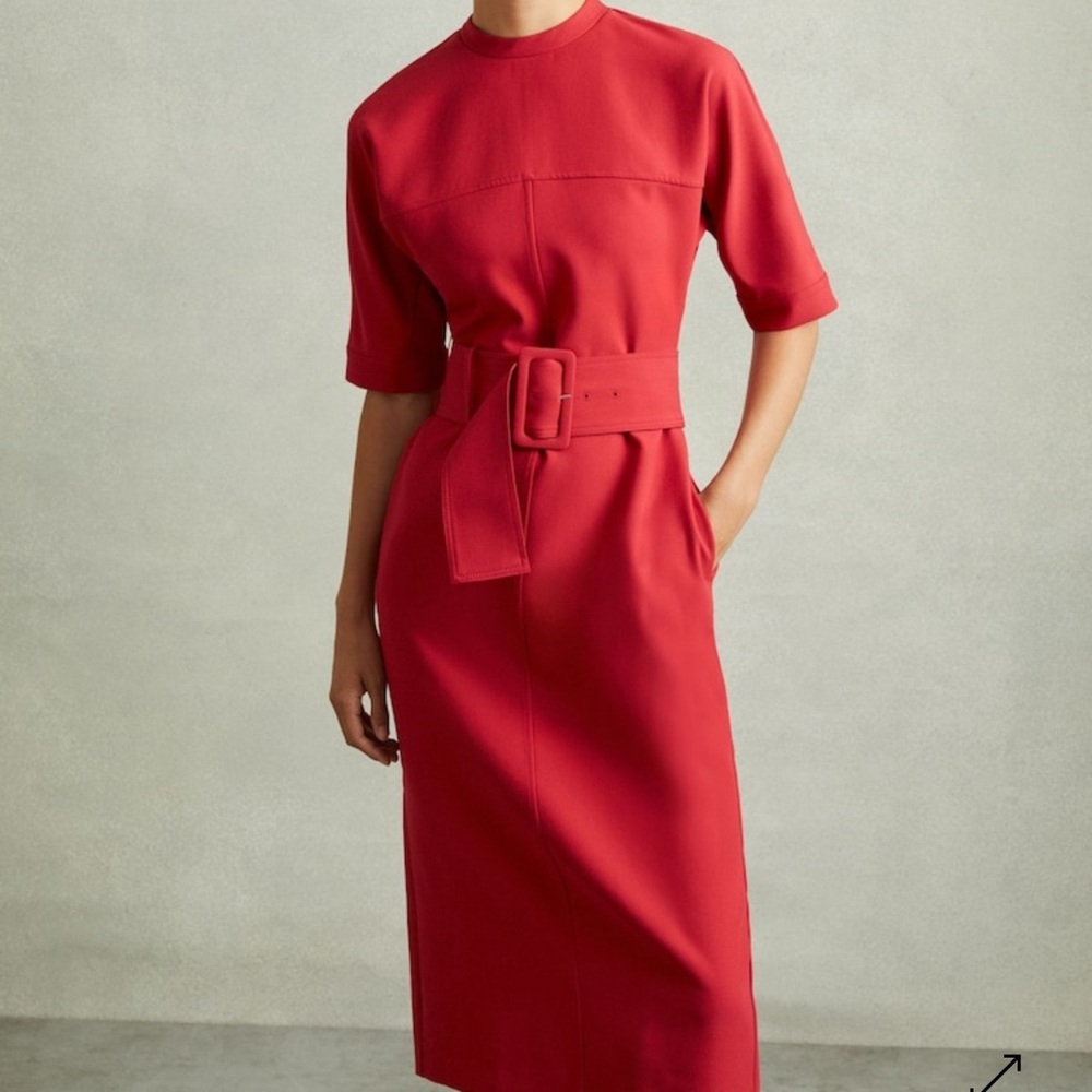 Elegant Red Belted Dress